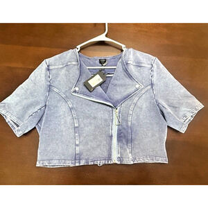 NEW Aleeza Paris Naomi Blue Denim Stretchy Cropped Jacket XL - $108